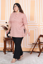 Plus Size Pink Cotton Printed Short Kurta-300006
