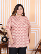 Plus Size Pink Cotton Printed Short Kurta-300006