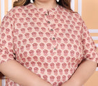 Plus Size Pink Cotton Printed Short Kurta-300006