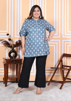 Plus Size Grey Cotton Printed Short Kurta-300009
