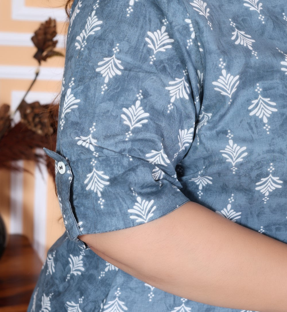 Plus Size Grey Cotton Printed Short Kurta-300009