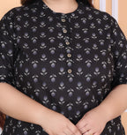 Plus Size Black Cotton Printed Short Kurta-300012