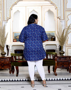 Plus Size Blue Cotton Printed Short Kurta-300013