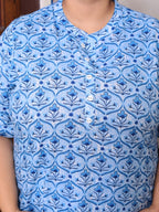 Plus Size Blue Cotton Printed Short Kurta-300016