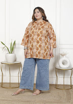 Plus Size Pink Cotton Printed Short Kurta-300017