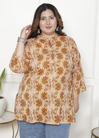 Plus Size Pink Cotton Printed Short Kurta-300017