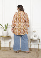 Plus Size Pink Cotton Printed Short Kurta-300017