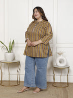 Plus Size Green Cotton  Floral Print Short Kurta-300018