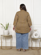 Plus Size Green Cotton  Floral Print Short Kurta-300018