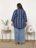 Plus Size Blue Cotton Printed Short Kurta-300019