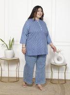 Plus Size Blue Cotton Printed Short Kurta-300021