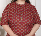 Plus Size Maroon Cotton  Floral Print Short Kurta-300023