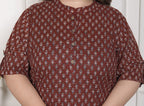 Plus Size Rust Cotton  Floral Print Short Kurta-300024