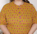 Plus Size Mustard Cotton  Floral Print Short Kurta-300026