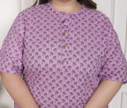 Plus Size Purple Cotton  Floral Print Short Kurta-300027
