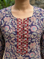 Plus Size Purple Cotton Floral Print Short Kurta-300029