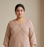 Beige Cotton Floral Print Short Kurta Plus Size-300034