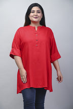 Plus Size Red Cotton Blend Solid  Short Kurta-562