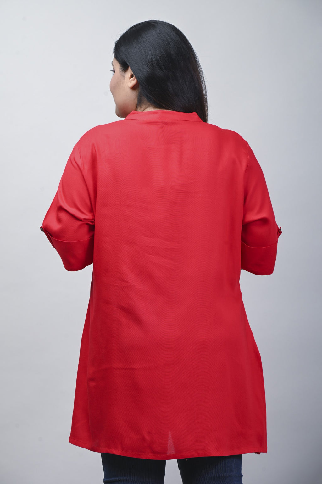 Plus Size Red Cotton Blend Solid  Short Kurta-562