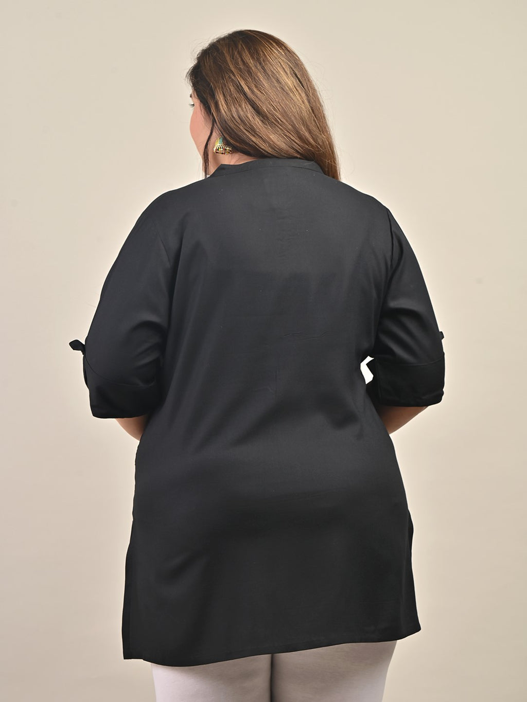 Plus Size Black Cotton Blend Solid  Short Kurta-562