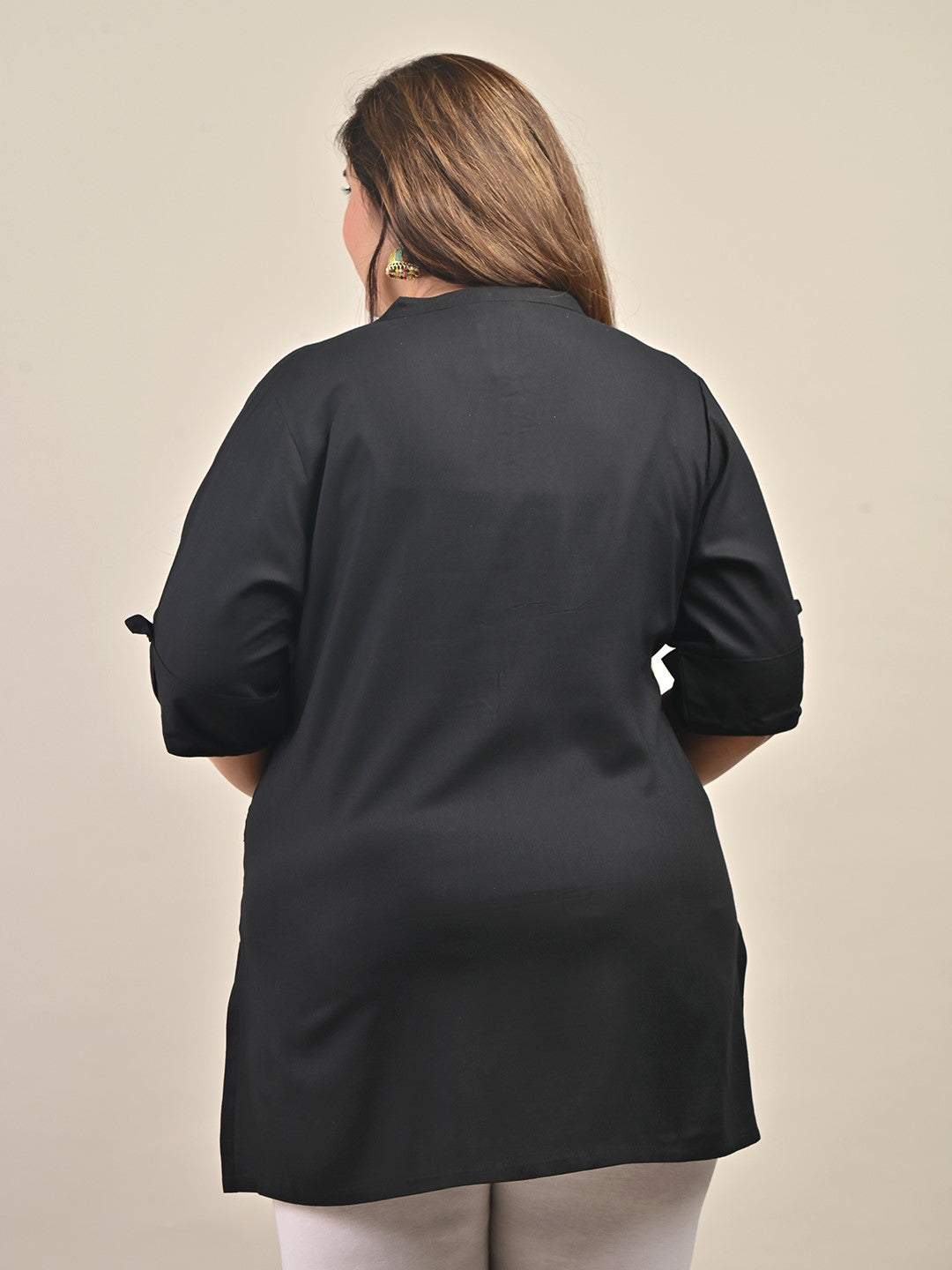 Plus Size Black Cotton Blend Solid  Short Kurta-562