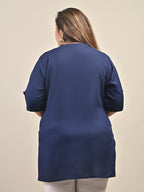 Plus Size Navy Blue Cotton Blend Solid  Short Kurta-562