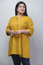 Plus Size Mustard Cotton Blend Solid  Short Kurta-562