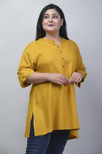 Plus Size Mustard Cotton Blend Solid  Short Kurta-562