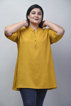 Plus Size Mustard Cotton Blend Solid  Short Kurta-562