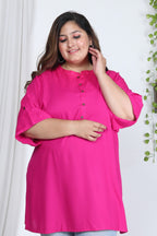 Plus Size Pink Cotton Blend Solid  Short Kurta-562