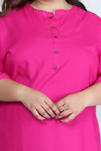 Plus Size Pink Cotton Blend Solid  Short Kurta-562