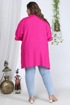 Plus Size Pink Cotton Blend Solid  Short Kurta-562