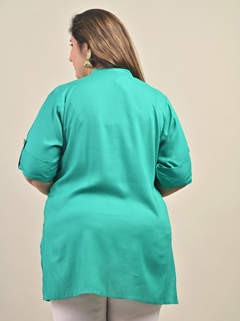 Plus Size Turquoise Cotton Blend Solid Short Kurta-562