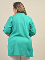 Plus Size Turquoise Cotton Blend Solid Short Kurta-562