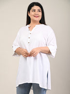 White Cotton Blend Solid Print Short Kurta-300607