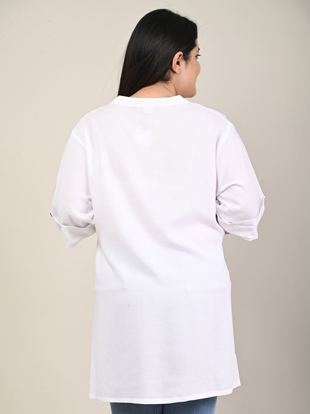 White Cotton Blend Solid Print Short Kurta-300607