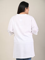 White Cotton Blend Solid Print Short Kurta-300607