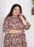 Plus Size Rust Cotton Blend Floral Print A-line Gown-400008