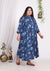 Plus Size Blue Cotton Blend Floral Print A-line Gown-400009