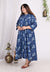 Plus Size Blue Cotton Blend Floral Print A-line Gown-400009