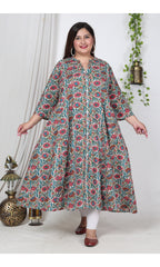 Plus Size Off White Cotton Blend Floral Print Gown-400001