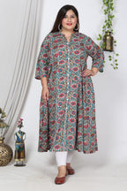 Plus Size Off White Cotton Blend Floral Print Gown-400001