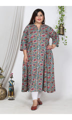 Plus Size Off White Cotton Blend Floral Print Gown-400001