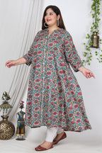 Plus Size Off White Cotton Blend Floral Print Gown-400001