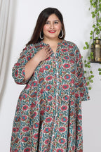 Plus Size Off White Cotton Blend Floral Print Gown-400001