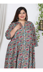 Plus Size Off White Cotton Blend Floral Print Gown-400001