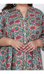 Plus Size Off White Cotton Blend Floral Print Gown-400001