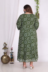 Plus Size Green Print Flared Long Kurta-400004