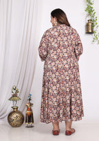 Plus Size Rust Cotton Blend Floral Print A-line Gown-400008
