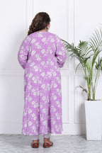 Plus Size Purple Floral Print Flared Long Kurta-400011